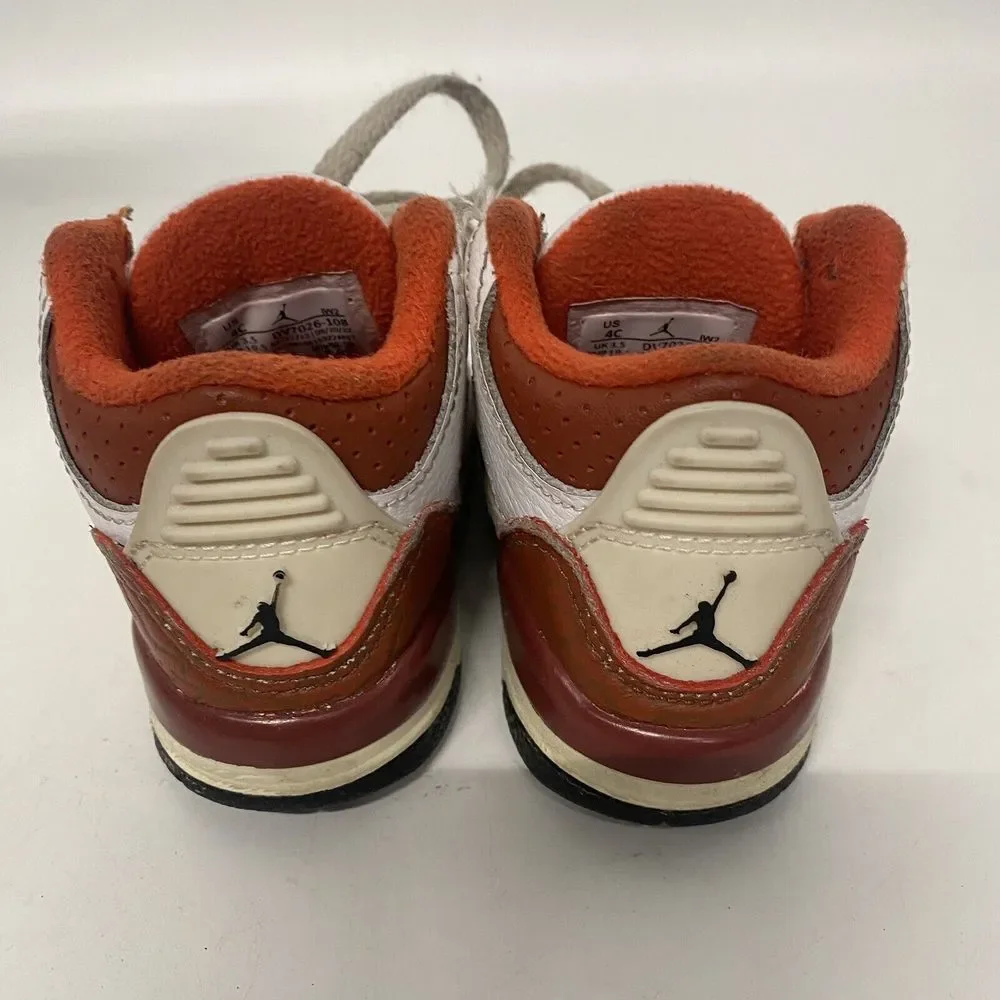Nike Air Jordan Retro 3 Toddler Size 4C White Orange Sneakers Mid Top 3617